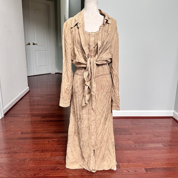 Unique Vintage Dresses & Skirts - Vintage Embroidered Unique Pattern 2 Piece Sun Dress & Long Sleeve Matching Set